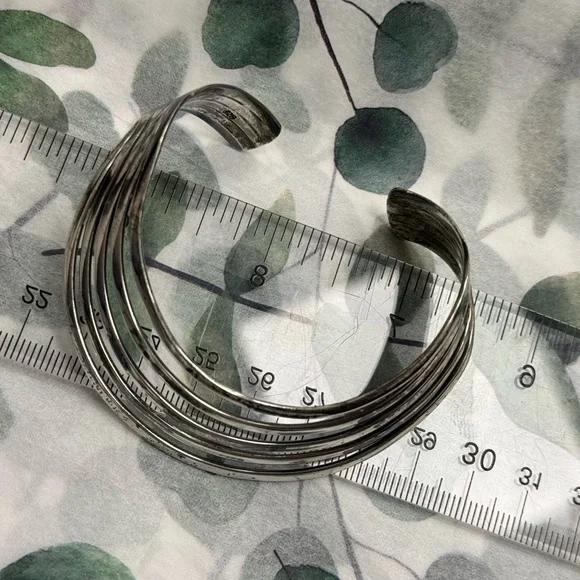 Modernist 925 Sterling Silver Wave Cuff Bracelet